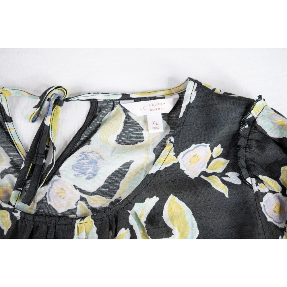LC Lauren Conrad Floral Blouse Womens XL Black Boho Cottagecore Prairie lace - Picture 5 of 8